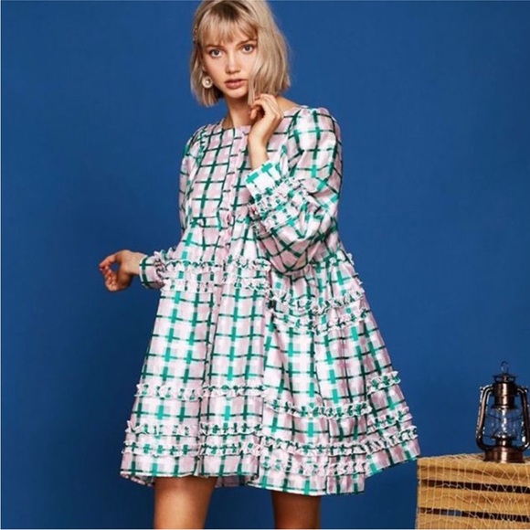 Dream Sister Jane Stuck at Sea Pink Green Plaid Dress | S - Picture 2 of 8